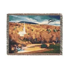 Image of Scenic Stowe Church Woven Art Blanket - Cozy Vermont Fall Landscape Art Throws
