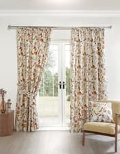 Image of Grove Floral & Butterfly Design Pencil Pleat Lined Curtains in Multi Colours