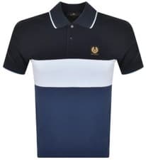 Image of BELSTAFF COLOURBLOCK PIQUE COTTON POLO SHIRT SHADES OF BLUE SMALL RRP £145 BNWT