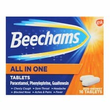 Image of Beechams All In One Cold & Flu 16 Tablets Congestion Pain Relief
