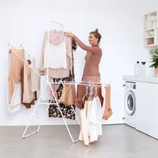 Image of Brabantia HangOn 25m White Drying Rack with Rod & Hooks & Child Safety Locking