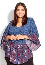 Image of Evans Top Size 18 Blue Paisley Print Tunic Abby Pintuck NEW With Tag