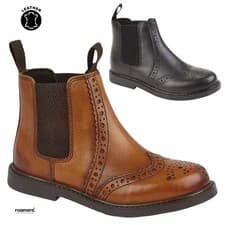 Image of Boys Leather Brogue Chelsea Boots Kids Infants Twin Gusset Ankle Shoes Roamers