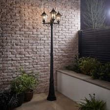 Image of Outdoor Garden Lamp Post Traditional 220cm Black 3 Way Lantern LED Lighting IP44