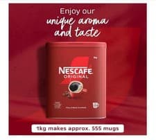 Image of Nescafe Original Instant Coffee Granules 1kg Tin - Approx 555 Cups