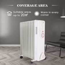 Image of White Oil Filled Radiator 11 Fin 2500W Portable Electric Heater with 24H Timer