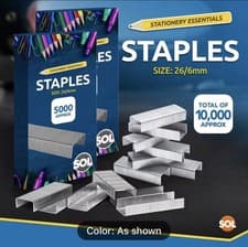 Image of 10,000 Pack 26/6 Office Staples Standard Fit 26/6mm Staples for Desktop Staplers