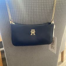 Image of Tommy Hilfiger TH Timeless Chain Crossover Bag in Space Blue AW0AW14483-DW6