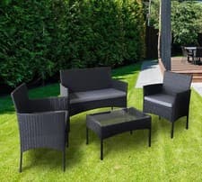 Image of 4pcs Rattan Outdoor Garden Furniture Sofa Set Table & Chairs (Roger Black )