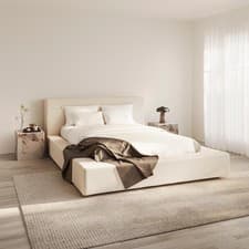 Image of Serenity Double Bed Frame White Clay Cream Weave Low Profile Extra Wide Base