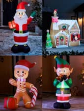 Image of Outdoor Christmas Decorations Inflatable Elf, Santa, Snowman, Gingerbread House