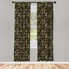 Image of Camouflage Curtains 2 Panel Set Abstract Pixel Art Camo