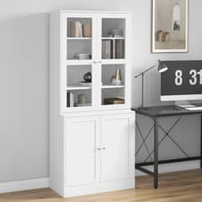 Image of Modern Bookcase Display Storage Unit w/ Doors Adjustable Shelves for Home