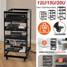 Image of 12U/15U/20U 4 Post Open Frame Server Rack Network Enclosure with Metal Wheels