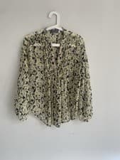 Image of Mint velvet Black Cream Yellow Floral Print Sheer Blouse Size 8 BN