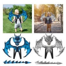 Image of Kids Dragon Costume Wing Tail Face Cover Set Sturdy Wing 60cmx30cm, Mask