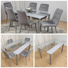 Image of Dining Table Set Of 4 Kitchen Dining Table and 4 Tufted Velvet Chairs