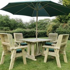 Image of Churnet Valley 4 Seater Garden Dining Set Wooden Patio Table Chairs Ergo Outdoor