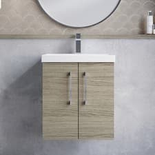 Image of Nuie Arno Wall Hung 2-Door Vanity Unit & Basin-3 500mm - Solace Oak Woodgrain