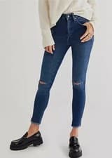 Image of Free People Women's Distressed Jeggings Size 30 Blue Raw Hem High Rise Cropped