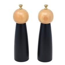 Image of Salt & Pepper Mill 20cm Black Wood Manual Grinder Golden Knob Shakers 2pcs Set