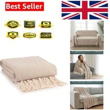 Image of Machine Washable 150x200cm Natural Cotton Herringbone Sofa Throw - Beige Beauty