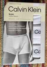 Image of Calvin Klein Icon Cotton Stretch Trunks/Pants/Briefs Size M, White, 3 Pack