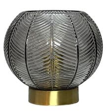 Image of Antique Gold & Smoked Ribbed Glass Vintage Globe Table Lamp 20cm