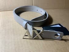 Image of Armani Exchange Womens Logo Buckle  Leather Belt 80cm Beige New 2.5cm Width