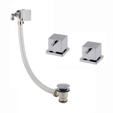 Image of Bath Filler Waste Overflow w/ 2x Deck Side Valves Square Slimline Pop Up Chrome