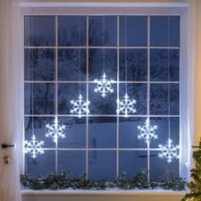 Image of Christmas Curtain Lights LED Snowflake Window Decoration Battery Timer 1m x 1m