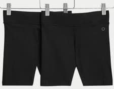 Image of Girls 2 Pack School PE Cycling Shorts Ex M&S Cotton & Stretch Black Navy 2-16Y