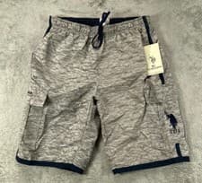 Image of US Polo Assn Mens Small Cargo Swim Board Shorts Gray Blue Pony Mesh Lined NWT