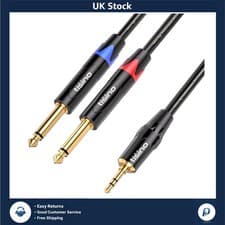 Image of 3.5mm Stereo to Dual 6.35mm Mono Jack Y-Splitter Audio Aux Cable 1m