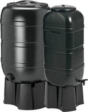 Image of Black 100L or 210L Slimline Garden Water Butts With Tap, Stand, Lid & Kit
