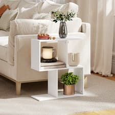 Image of Side Table with Storage Shelves, 3-Tier, S-Shaped Narrow End Table