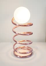 Image of Modern Round Tall Table Lamp Rose Gold Bedside Accent Unique Pipe Lighting