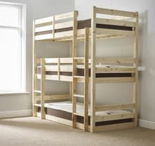Image of Triad 3ft Single 3 Tier HEAVY DUTY Solid Pine Triple Sleeper Bunk Bed (EB66)
