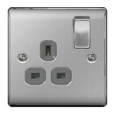 Image of BG NEXUS METAL BRUSHED STEEL DECORATIVE LIGHT SWITCHES & SOCKETS GREY INSERTS