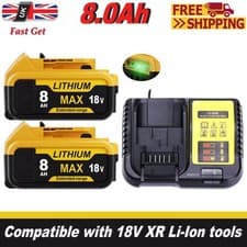 Image of 2X Battery w/ Charger For DeWalt 18V 8.0Ah Li-ion XR DCB182 DCB184 DCB183 DCB204