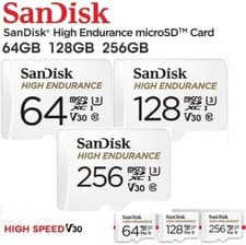 Image of Sandisk Micro SD Card 64 128 256 GB High Endurance XC 4K U3 Class 10 - Dash Cam