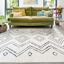 Image of Cream Moroccan Rugs Monochrome Black Tribal Living Room Soft Berber Scandi Mats
