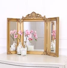 Image of 55x74cm Triple Dressing Table Bedroom Make Up Mirror Antique Gold Wooden Frame