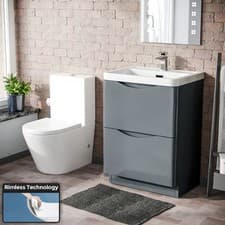 Image of Merton 600 mm Grey Basin Sink Vanity and Rimless Close Coupled Toilet