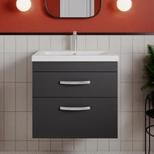 Image of Nuie Athena Wall Hung 2-Drawer Vanity Unit with Basin-1 600mm Wide - Gloss Grey