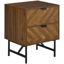 Image of HOMCOM Two-Drawer Herringbone Bedside Table Home Cabinet Bedroom Storage Brown