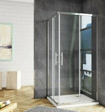 Image of Corner Entry Shower Enclosure Walk in Cubicle Sliding Glass Door and Shower Tray