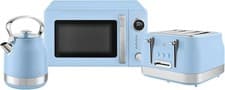 Image of Swan Retro Revive Blue Stovetop Kettle Toaster Microwave Set Bundle Set