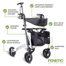 Image of Ultra lightweight 4 wheel rollator walking aid frame with seat Lightest in UK