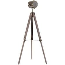 Image of Vintage Tripod Floor Lamp Wooden Searchlight w/ Adjustable Height, Bronze